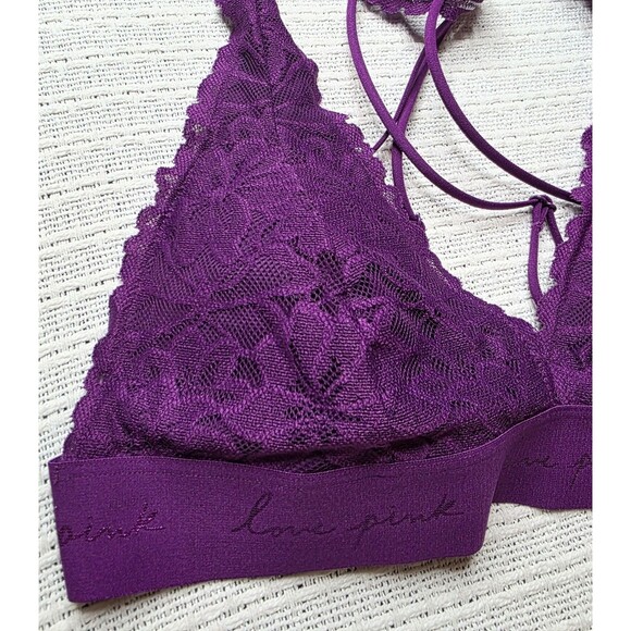 Victoria's Secret Bralette Medium Purple Lace Floral Halter Adjustable - Picture 2 of 12